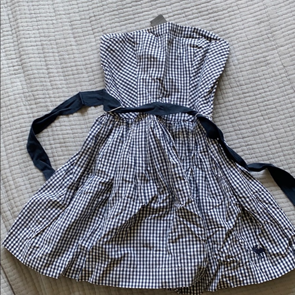 Abercrombie and Fitch Strapless Navy Gingham Dress
